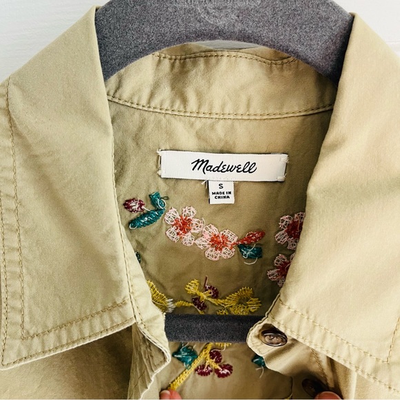 Madewell Tie Front Embroidered Back Khaki Button-up, Size S - Picture 5 of 6